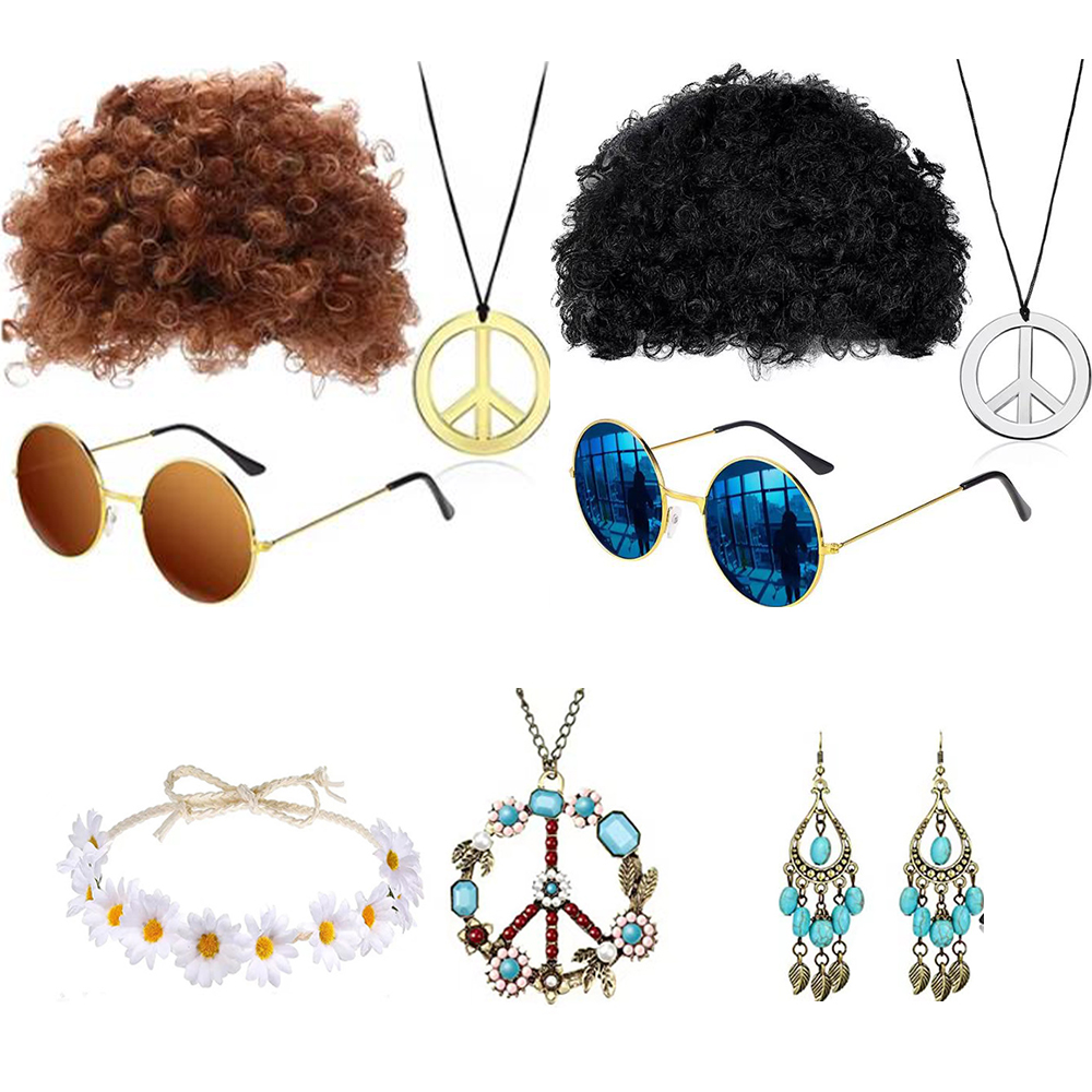 Women'S Accessories In The 60S - Hippie 60S Accessory Set Wig Sunglasses