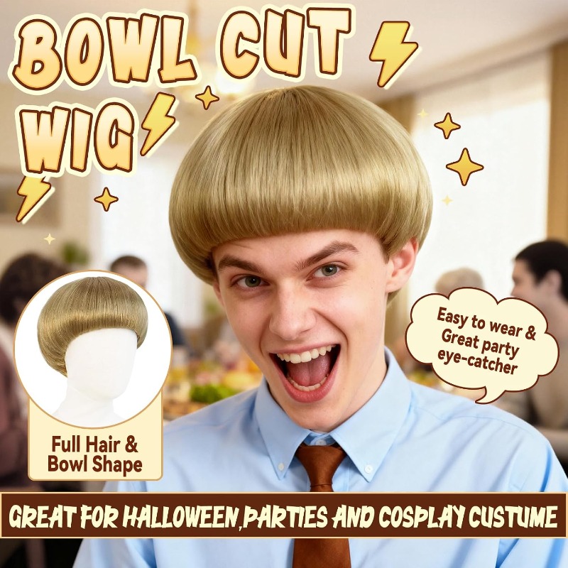 Short Blonde Bowl Cut Wig Blon - Women'S Accessories In The 60S ulasan dan harga