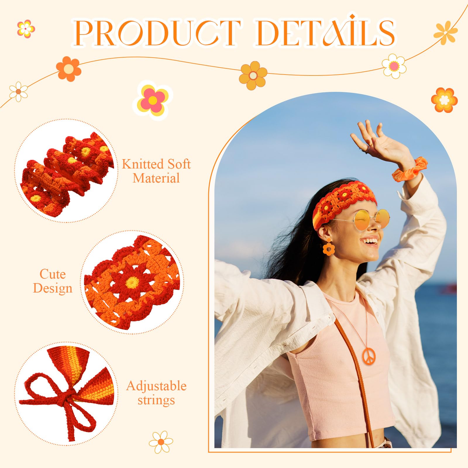5 Pcs 60s 70s Hippie Accessori - Women'S Accessories In The 60S ulasan dan harga