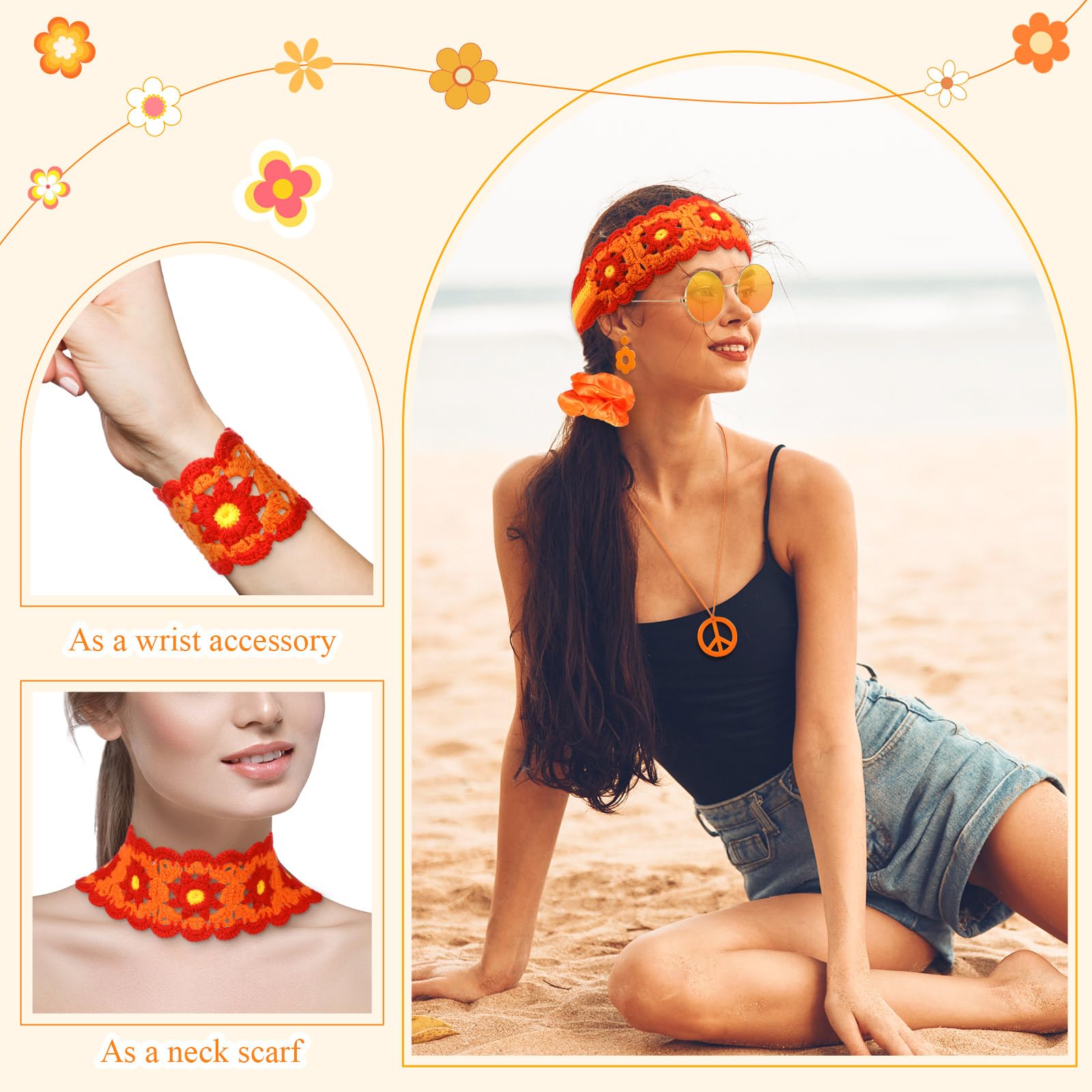 5 Pcs 60s 70s Hippie Accessori - Women'S Accessories In The 60S ulasan dan harga