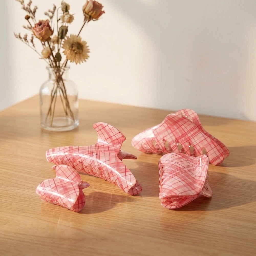 Pink Blue Grid Hair Claw Clips - Women Accessories Online ulasan dan harga