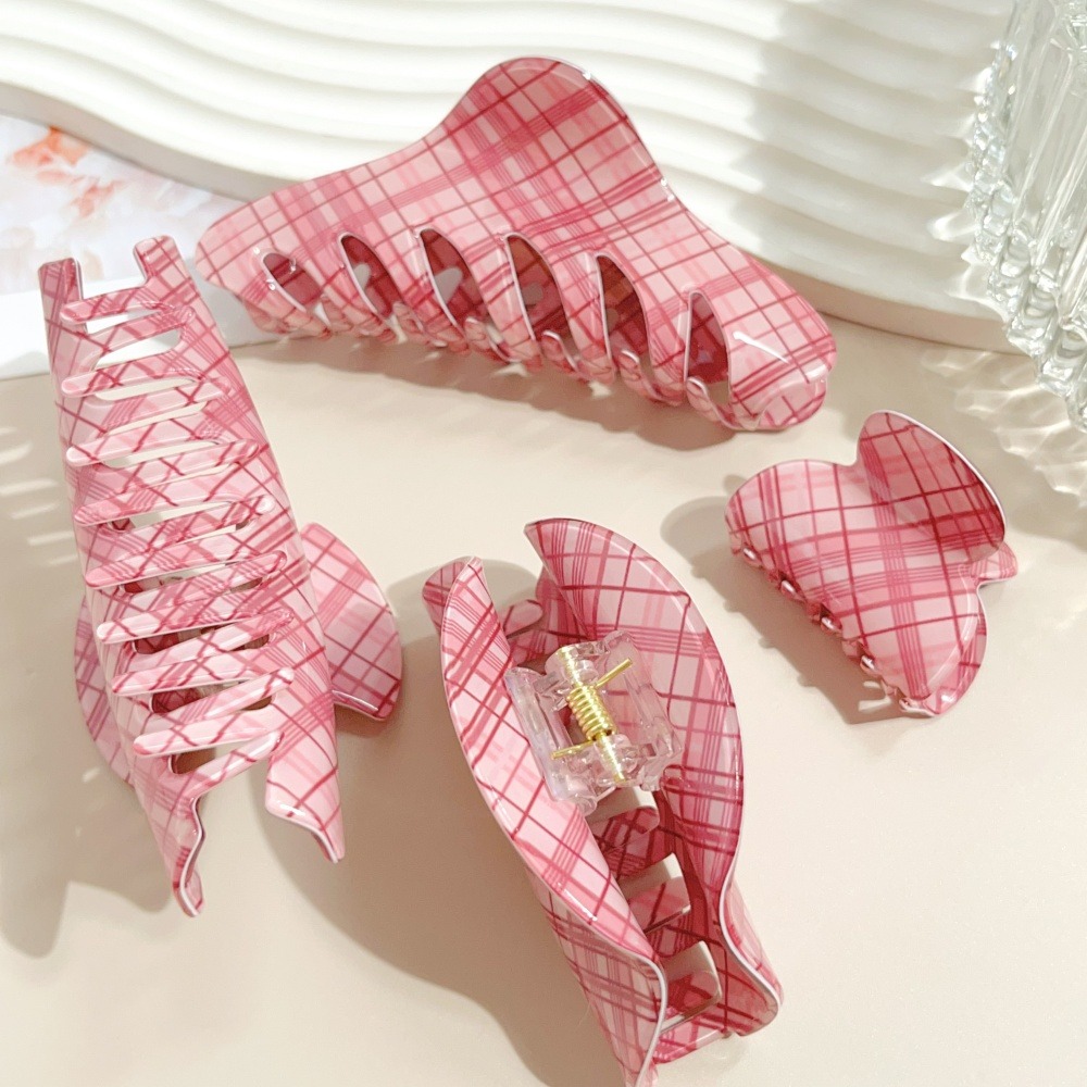Pink Blue Grid Hair Claw Clips - Women Accessories Online ulasan dan harga