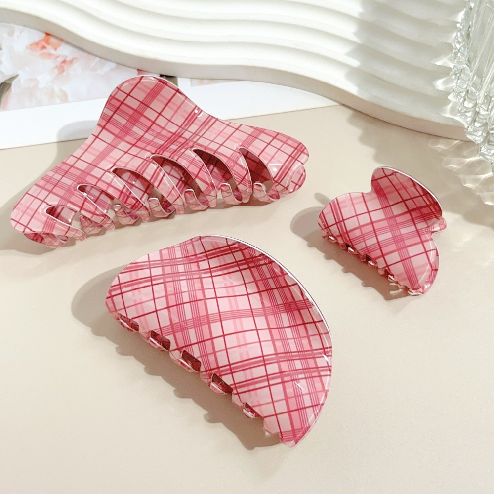 Pink Blue Grid Hair Claw Clips - Women Accessories Online ulasan dan harga